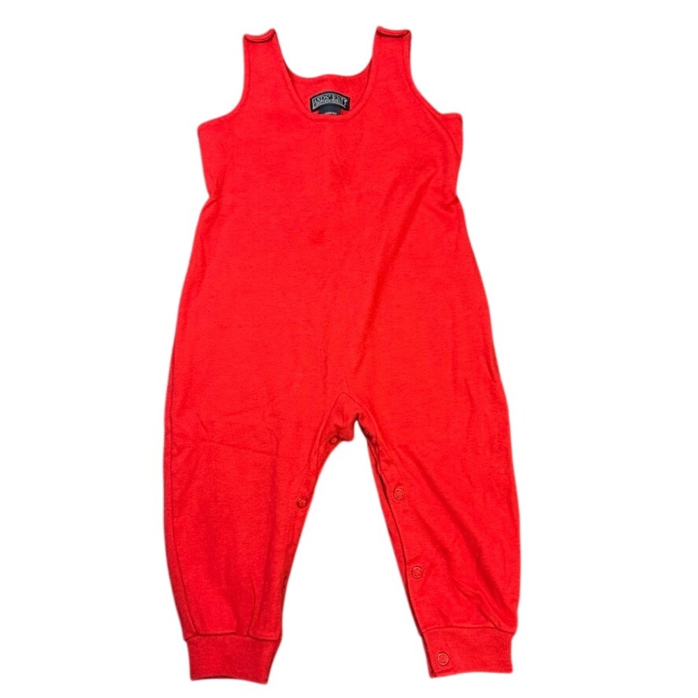 Vintage Lands End Baby Romper Red Cotton Snap Crotch 18 Months Made in USA